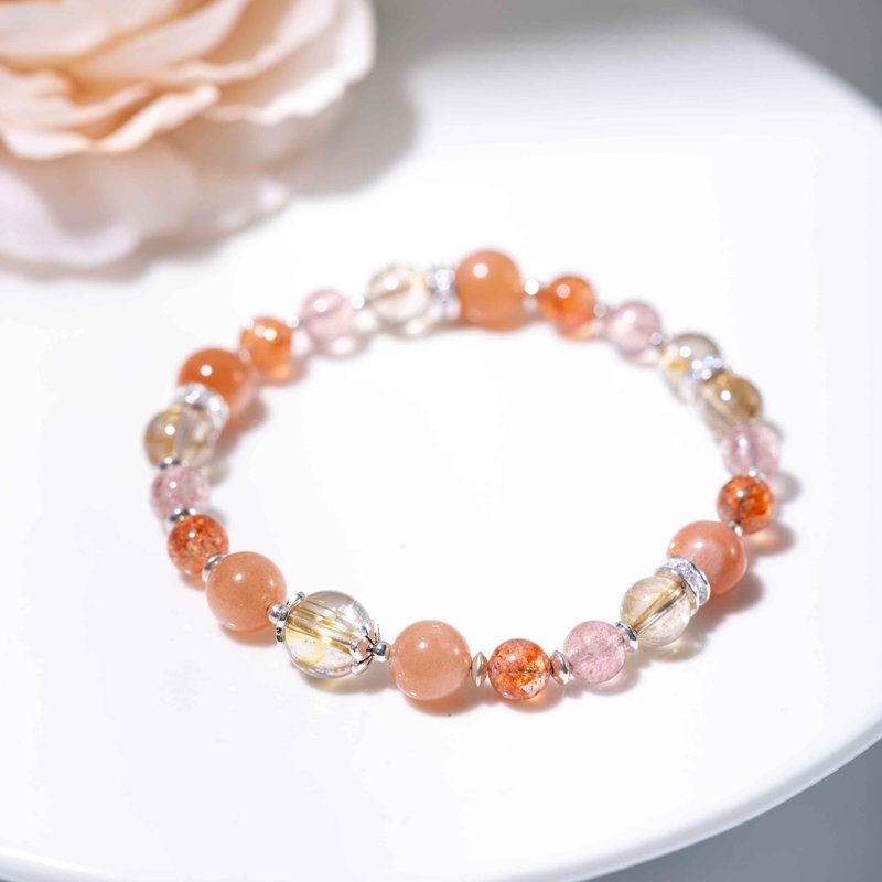 金太陽石金鈦晶草莓晶925純銀手鍊| 天然水晶手鍊禮物 - 手鍊/手環 - 半寶石 橘色
