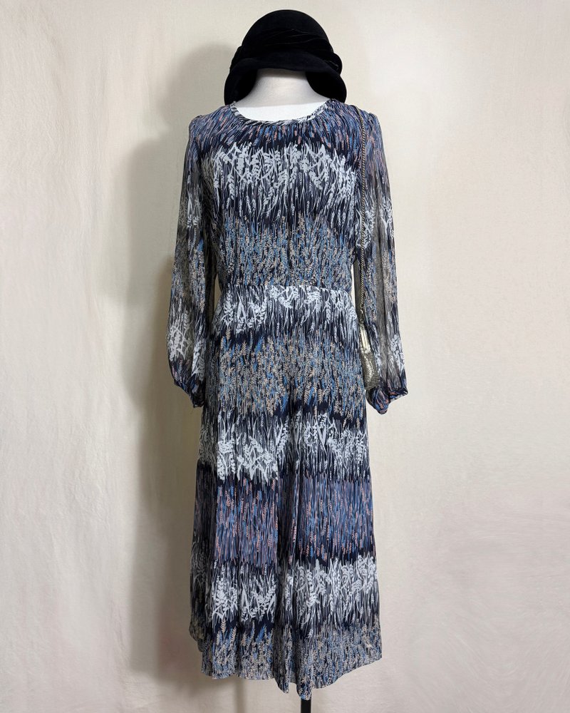 葉子花朵雪紡長袖古著洋裝/ 國外帶回 VINTAGE - 洋裝/連身裙 - 聚酯纖維 多色