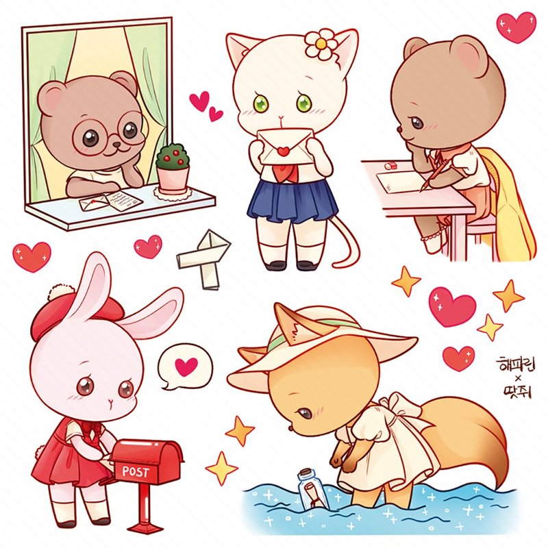 Valentine's Day cute animal PET sticker (ddatchi) rabbit cat - 貼紙 - 紙 多色