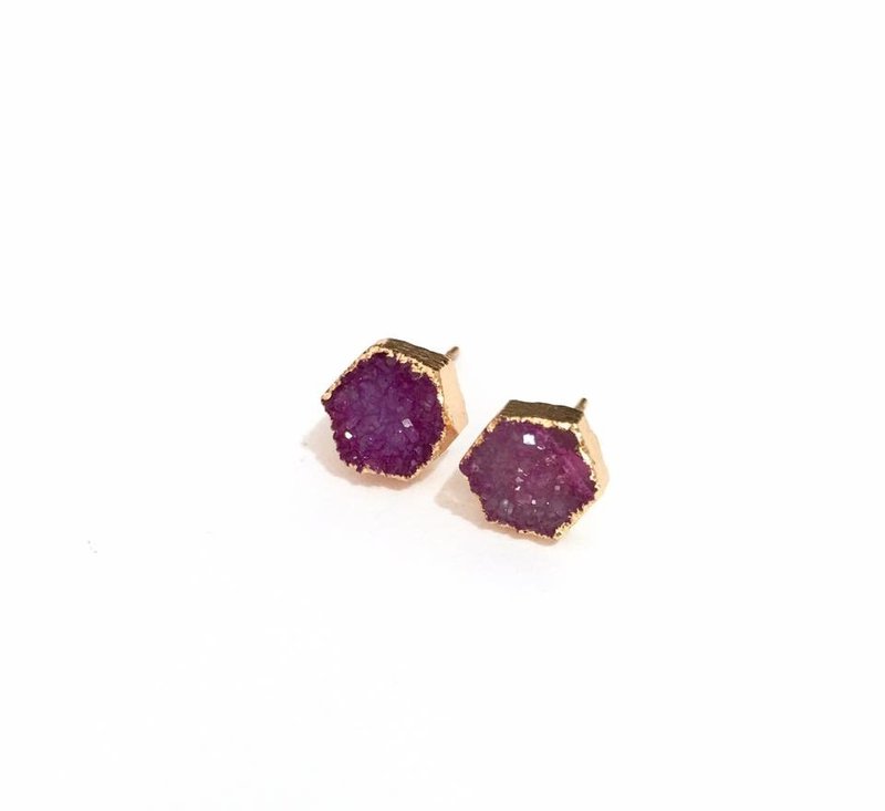 Simple Druzy Agate Earrings in Pink