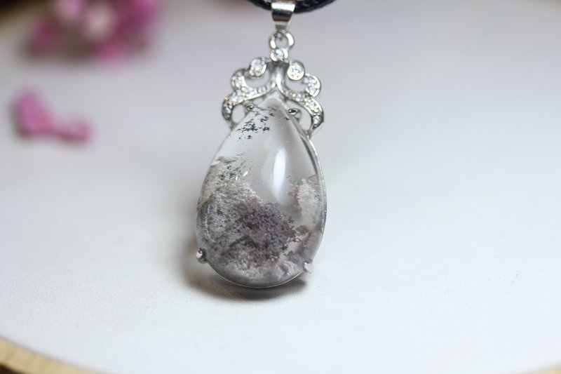 天然幽靈水晶掛件 招財奇石吊墜 山水風景 意境優美 S925銀鑲嵌 - 項鍊 - 玉石 透明