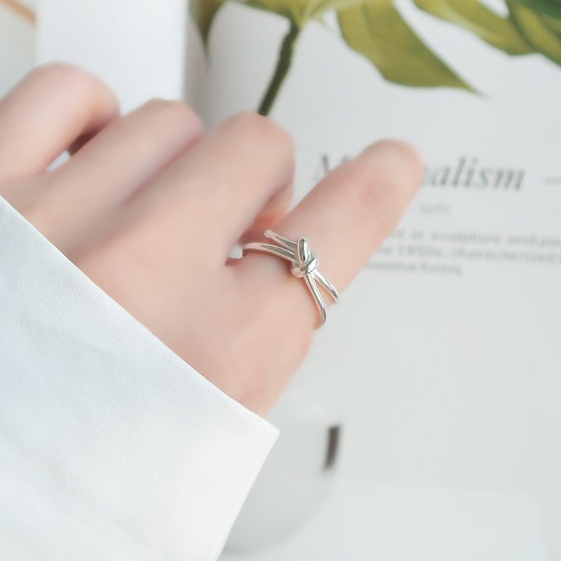 925純銀 幸運結 實心 厚款 開口戒 戒指 尾戒 可調整 免費包裝 - 戒指 - 純銀 白色