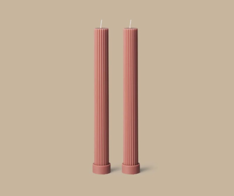 柱狀蠟燭兩件組 蜜桃 - 擺飾/家飾品 - 蠟 粉紅色