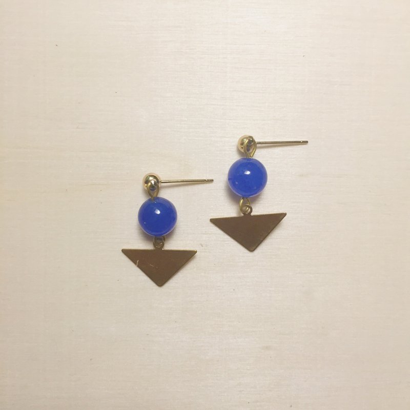 Sapphire blue jade flat triangle earrings