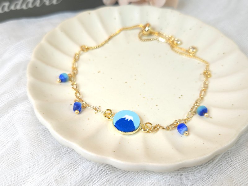 富士山素素釦捷克珠手鏈 調節鍊 - 手鍊/手環 - 陶 藍色