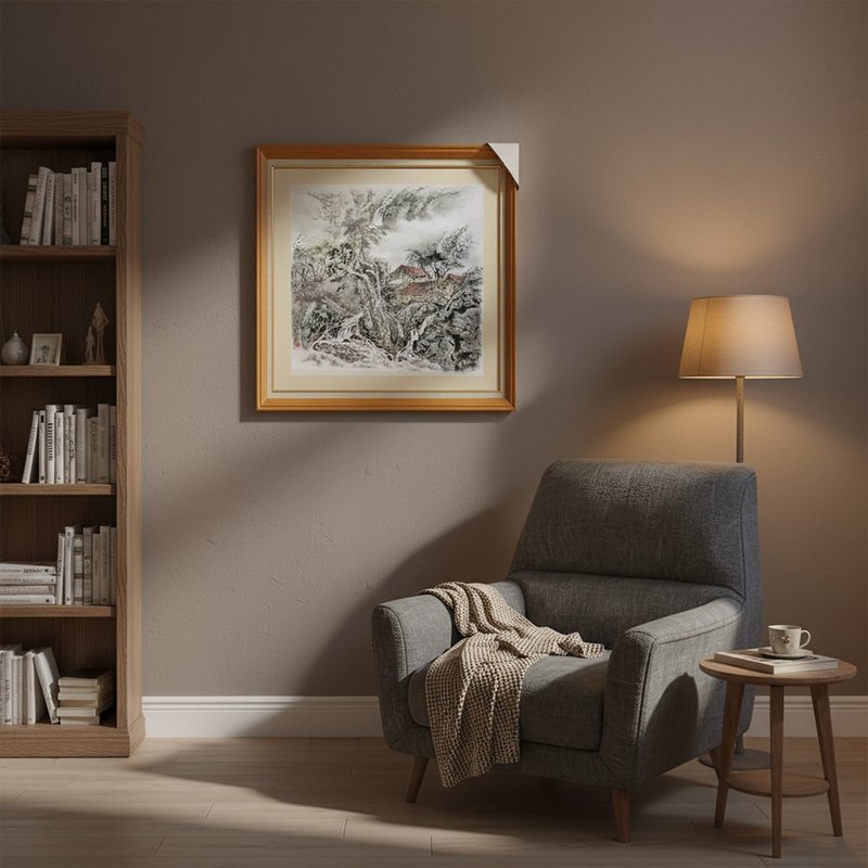 靜謐山居 水墨設色原作半生熟宣紙 手繪山水畫 客廳玄關掛畫 - 海報/掛畫/掛布 - 紙