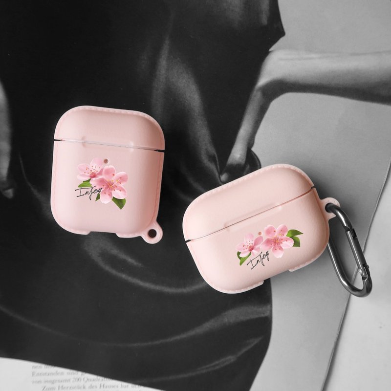 AirPods / AirPods Pro 浪漫櫻花氣息 保護套 TPU收納盒 附掛勾 - AirPods/耳機保護套 - 塑膠 粉紅色
