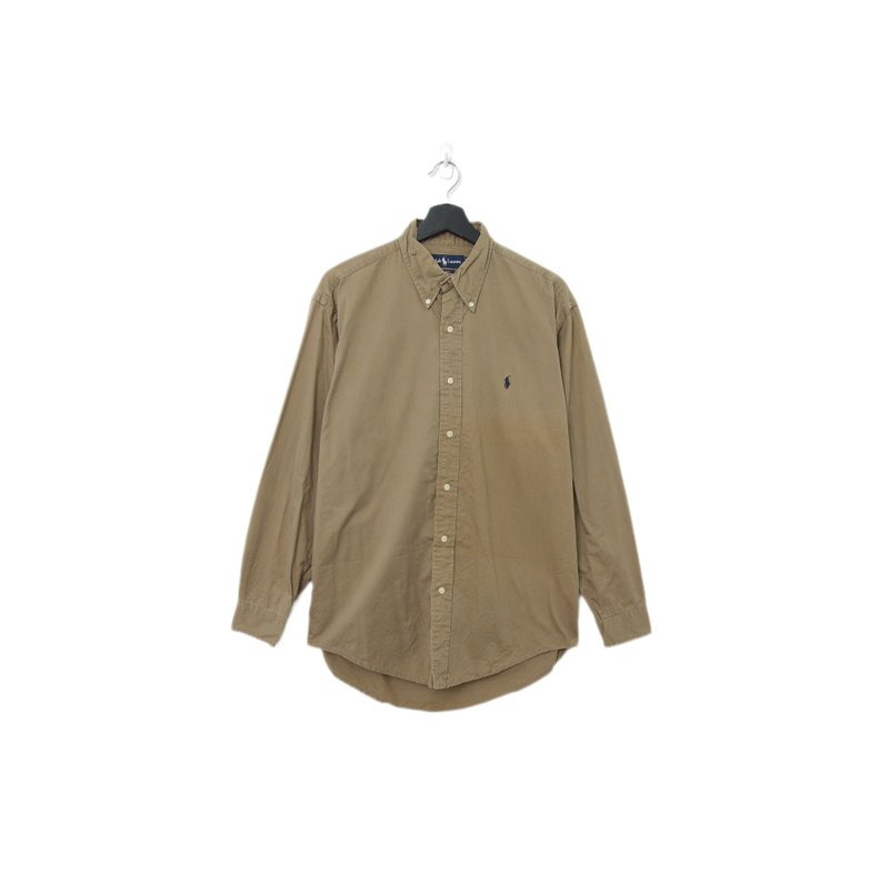 Back to Green-品牌襯衫 Polo 深卡其棕 sh-09//vintage shirt - 男襯衫/休閒襯衫 - 棉.麻