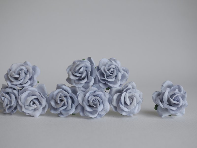 Paper Flower, 25 pieces DIY mulberry curve rose size 3.5 cm., blue grey color - 其他 - 紙 灰色