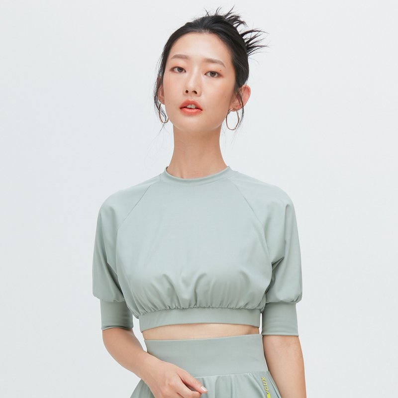 抗菌拉格蘭袖短版吸排上衣(女)-冰藻綠 - 女 T 恤 - 聚酯纖維 綠色