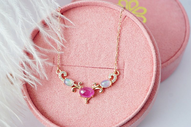 Natural Ruby and Opal Necklace Sterling Silver 925 with Rosegold Plated. - 項鍊 - 純銀 多色