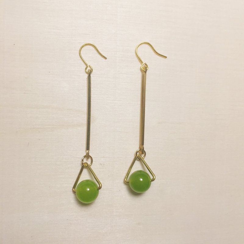 Grass green jade triangle long earrings