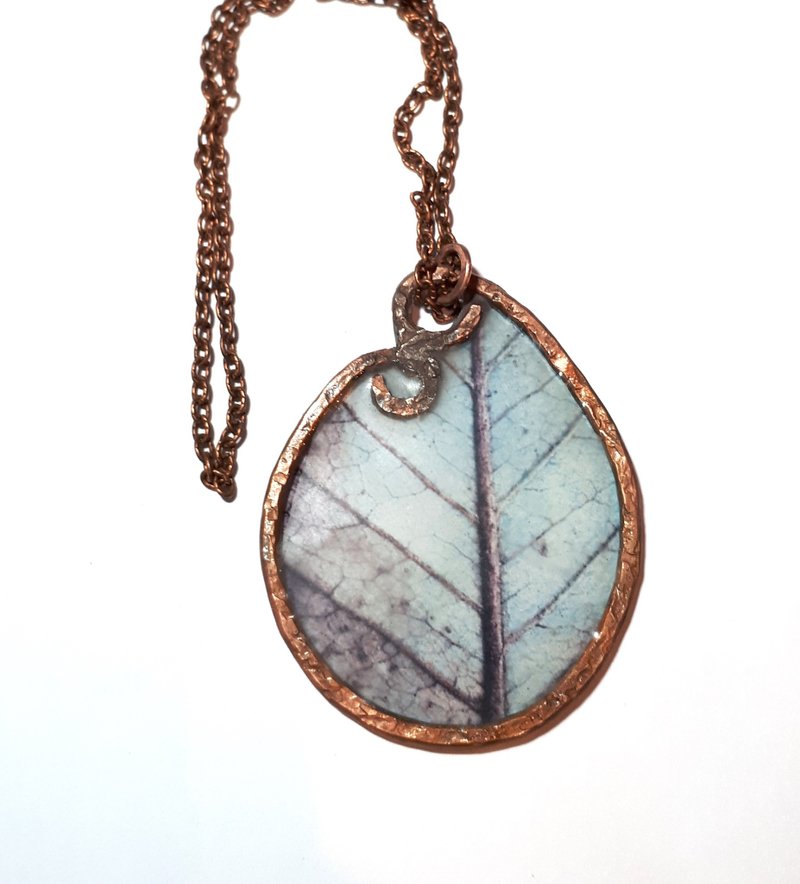 Leaf resin necklace, unique stained glass pendant