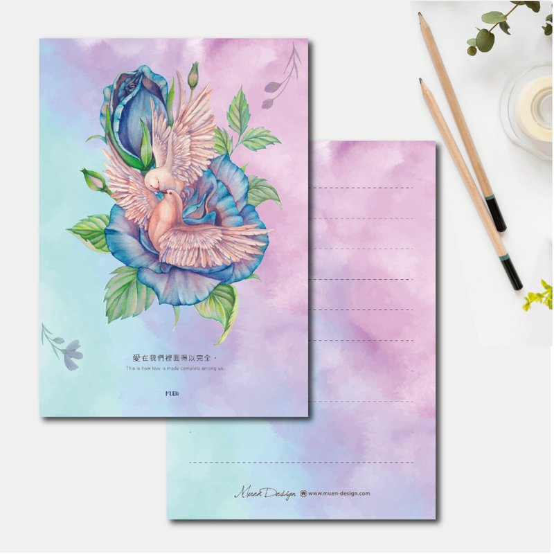 Love completely hand-painted universal postcard with envelope