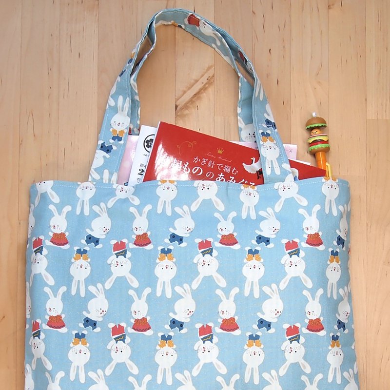 【運動會白兔】布包 手工製作 環保袋 側揹包 - 手提包/手提袋 - 棉.麻 藍色