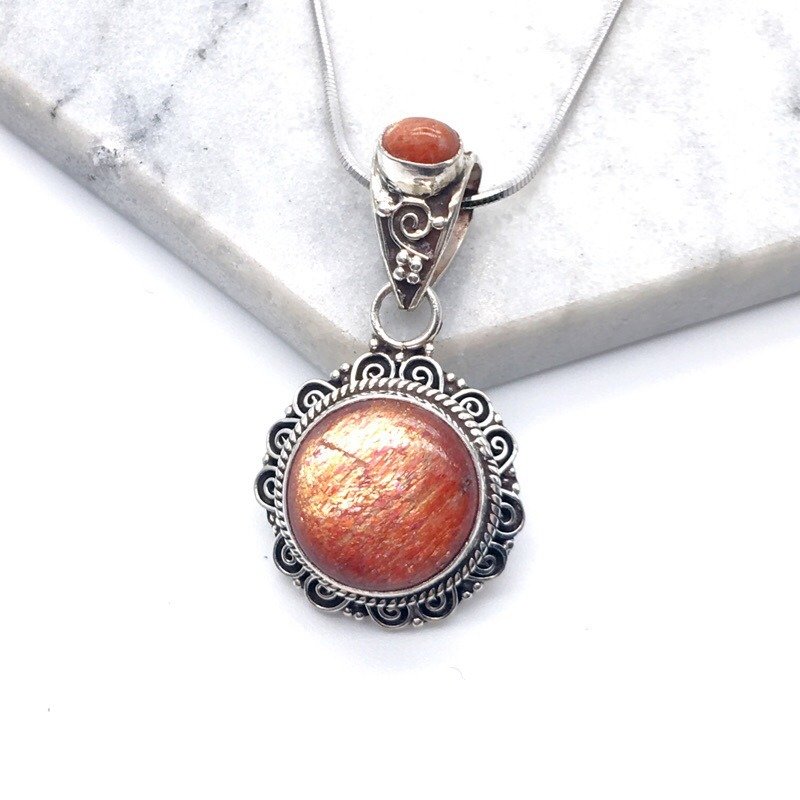 Sun stone sun stone 925 sterling silver double gem design necklace Nepal hand mosaic production