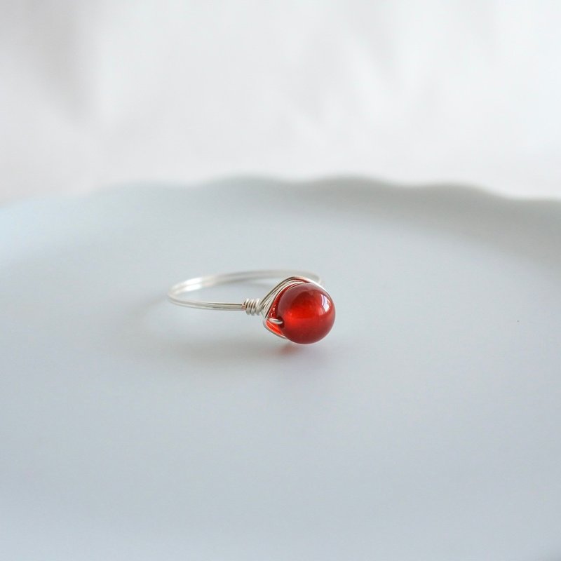 Red Agate– Small Grain – Gold Ring – Natural Stone Ring - 戒指 - 其他金屬 紅色