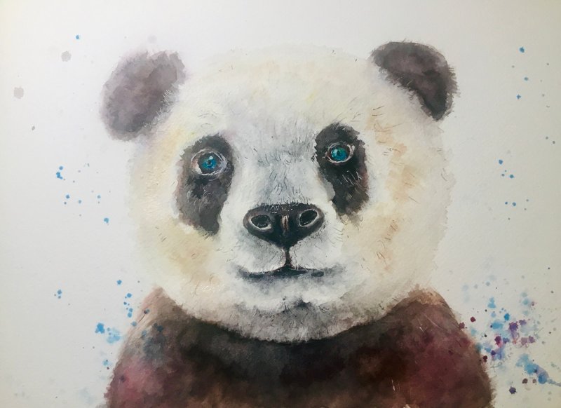 Gentle Eyes of the Panda – Original Watercolor Portrait - 壁貼/牆壁裝飾 - 紙 咖啡色