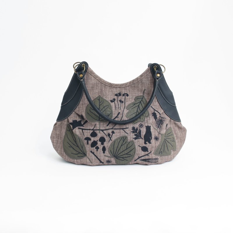 木の葉刺繍・グラニーバッグ - 手提包/手提袋 - 真皮 咖啡色