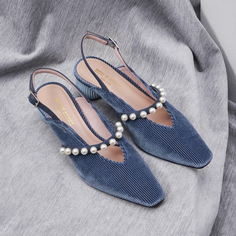 | HOA | Small square toe pearl horizontal strap heel pump | Blue | 5346 |