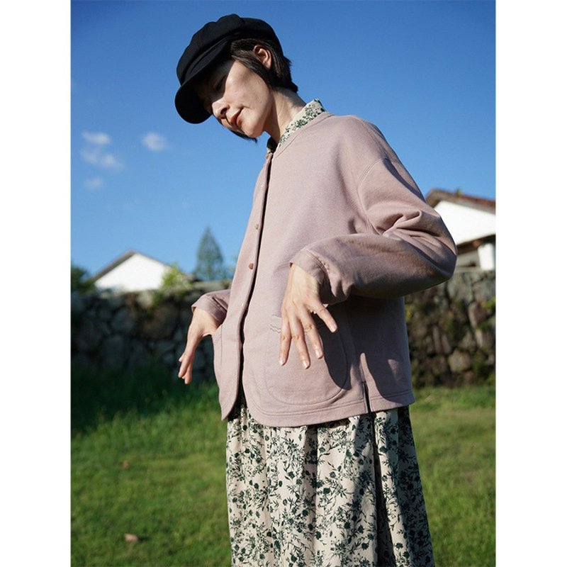 日本進口長絨棉毛線扣圓領短外套 - 女大衣/外套 - 棉.麻