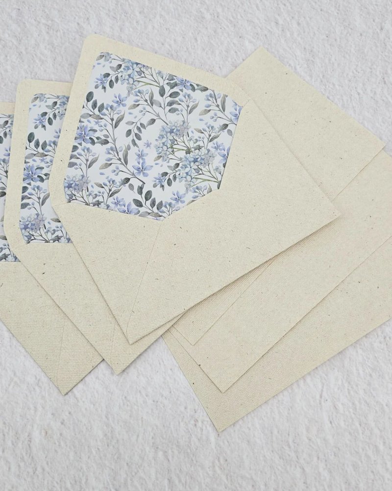 Linen textured card paper and envelope with blue hydrangea f - 紙膠帶/和紙/PET - 紙 藍色