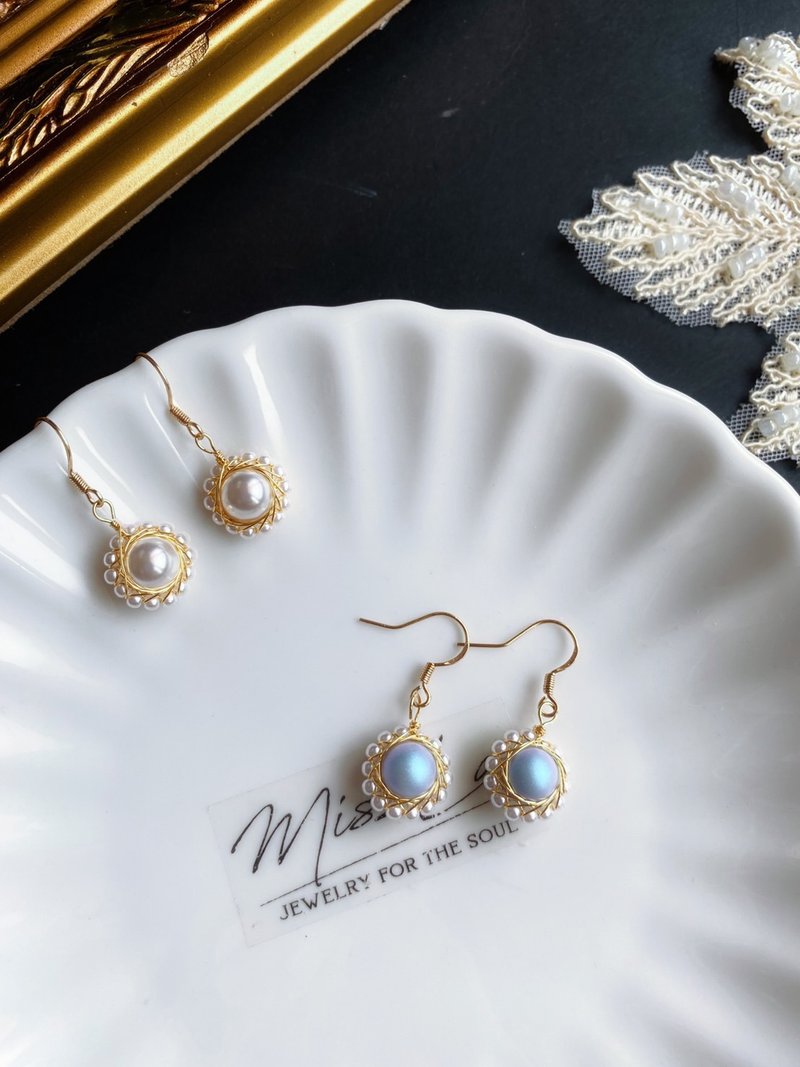 純手工繞線 珍珠 耳環 耳勾 耳夾 禮物 925銀鍍金 閨蜜 - 耳環/耳夾/耳骨夾 - 水晶 白色