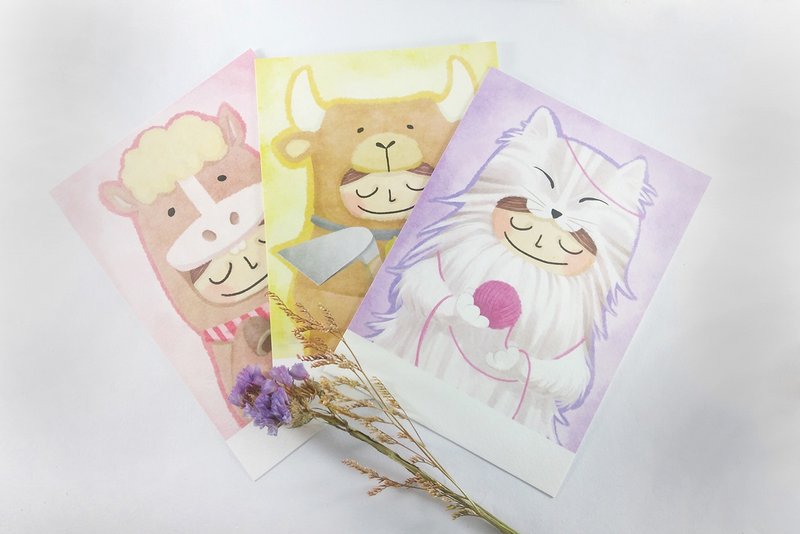 装扮动物明信片三入:马 / 牛 / 猫