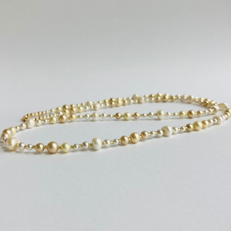 ガラスmixパールオペラネックレス/約82cm/ゴールドmix/made in japan - 項鍊 - 玻璃 金色