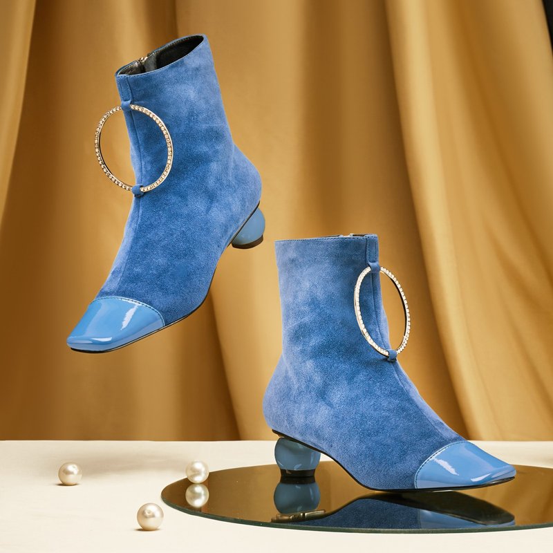 | HOA | Small square toe diamond ring thick heel boots | blue | 5590 |