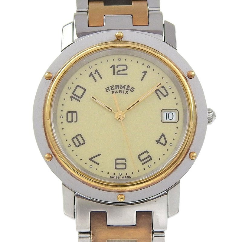 【日本直送】エルメス HERMES クリッパー コンビ 腕時計 CL6.720 SS×金メッキ クオーツ アナログ表示 ホワイト文字盤 メンズ【中古】 - 女錶 - 不鏽鋼 銀色