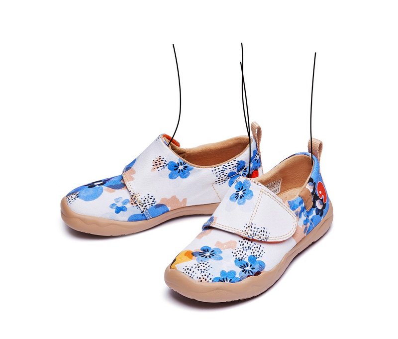 【 Uin 】西班牙原創設計 | 藍染花 彩繪休閒童鞋 - 男/女童鞋 - 其他材質 白色