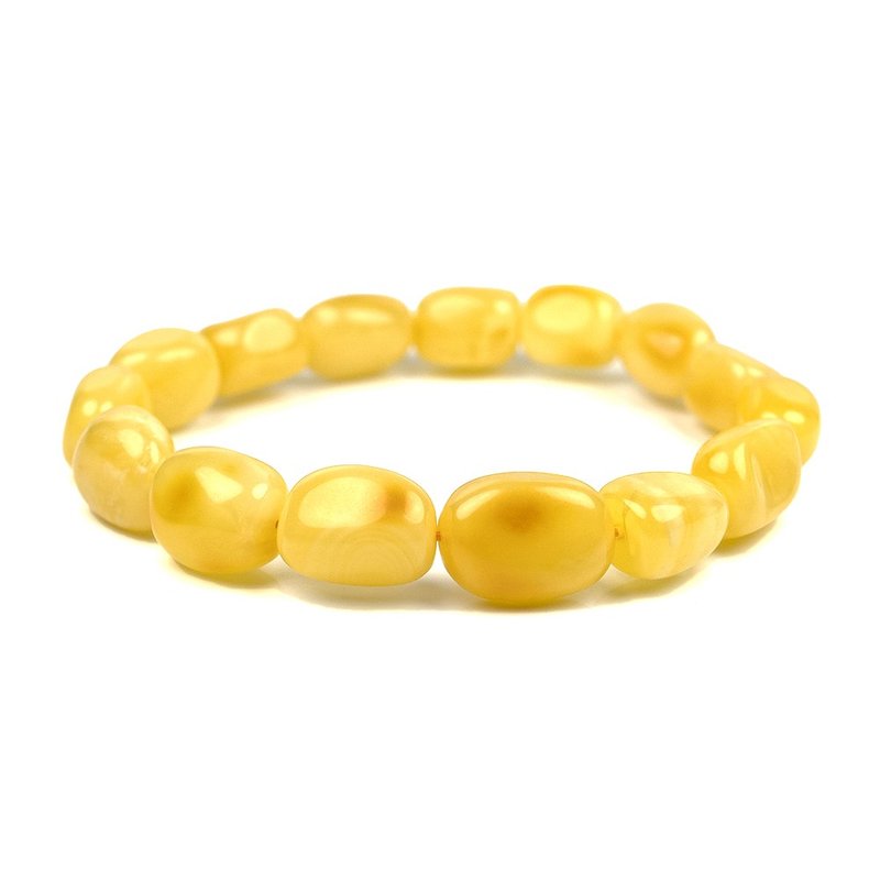 【正佳珠寶】蜜蠟 頂級不定型滿蜜 隨形手珠 日本彈力繩 - 手鍊/手環 - 半寶石 黃色