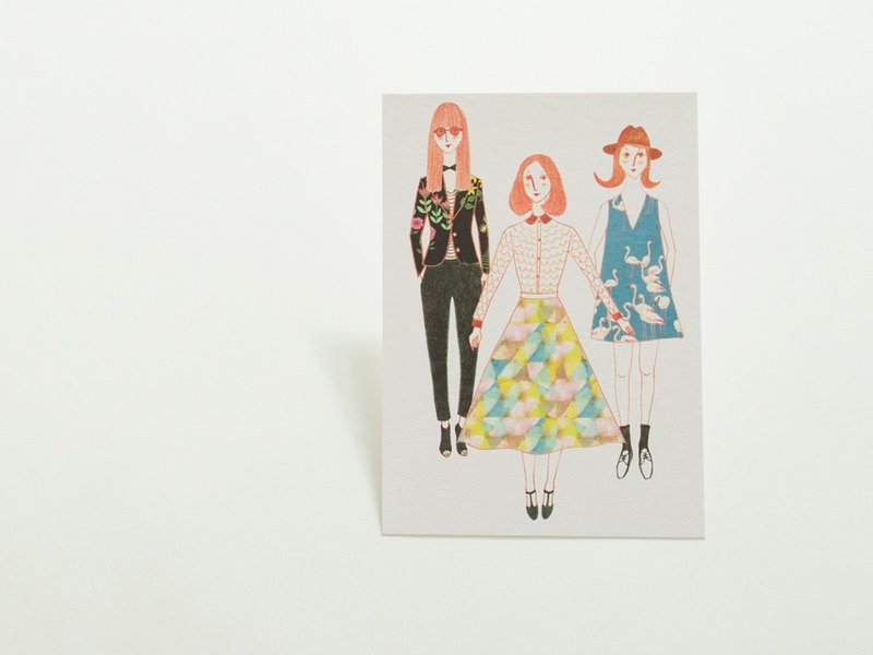 post card (blue dress 3 girls)