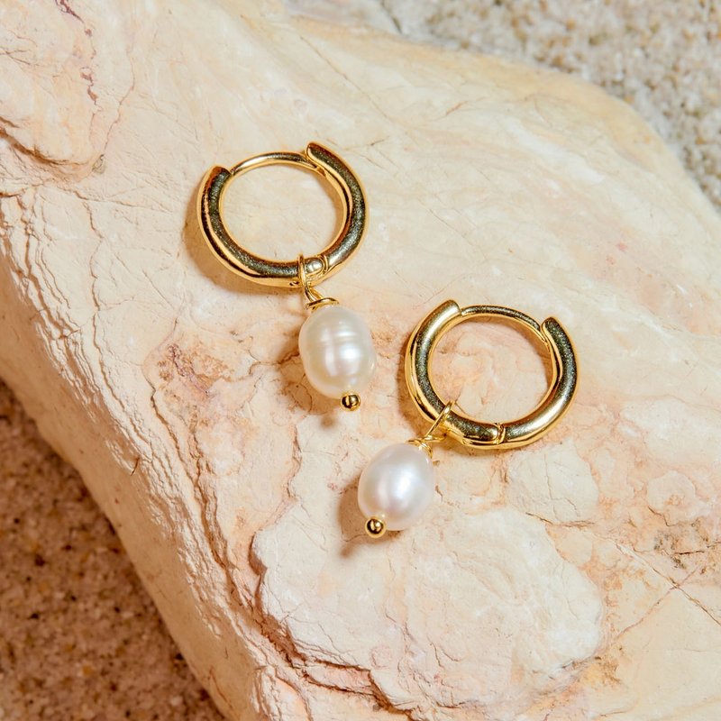 天然白色米型珍珠金色耳環 6–7mm 簡約優雅 情人節禮物 - 耳環/耳夾/耳骨夾 - 珍珠 白色