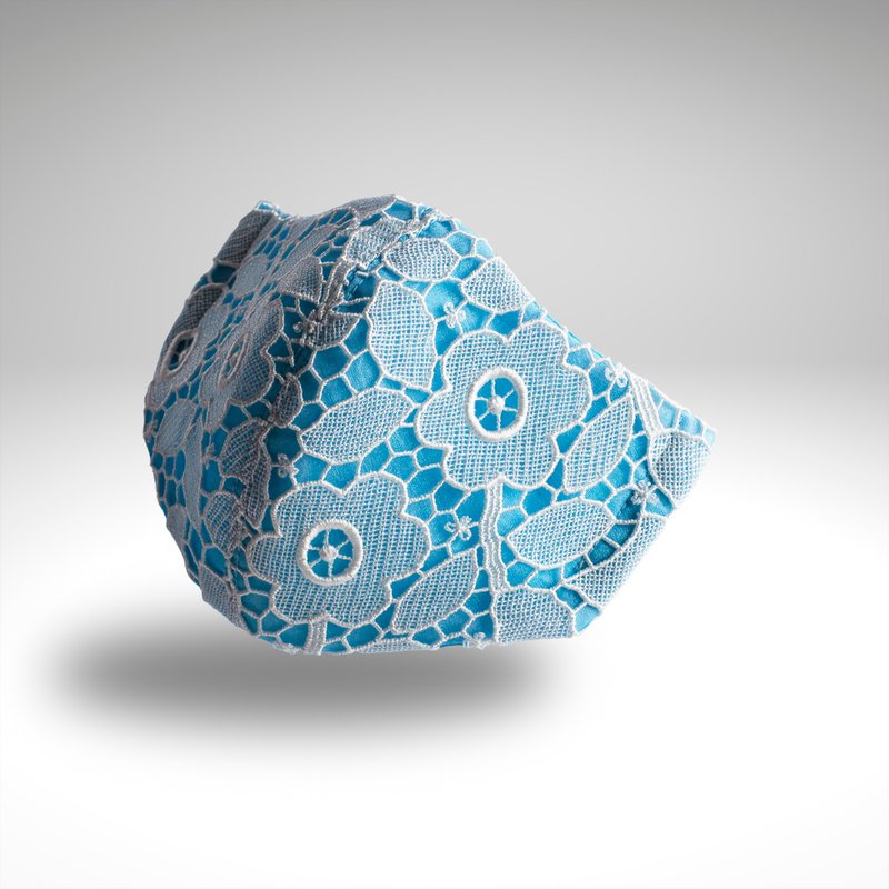 レトロ花柄のケミカルレース・マリン・ブルーのフィルター入りマスク FR28 - 口罩/口罩收納套 - 絲.絹 藍色