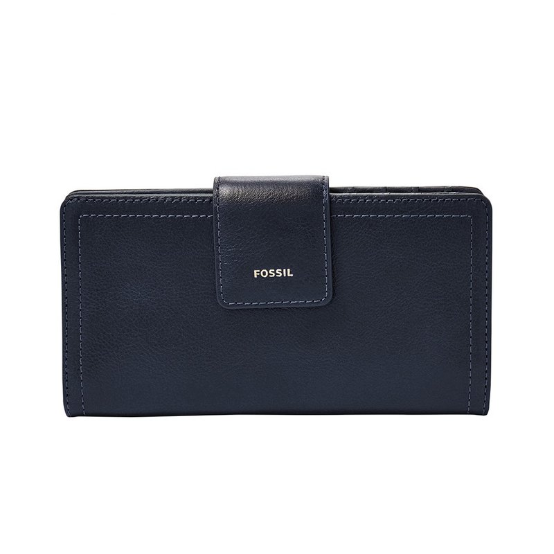 FOSSIL LOGAN leather series zipper coin pocket design middle clip-navy blue SL7830406
