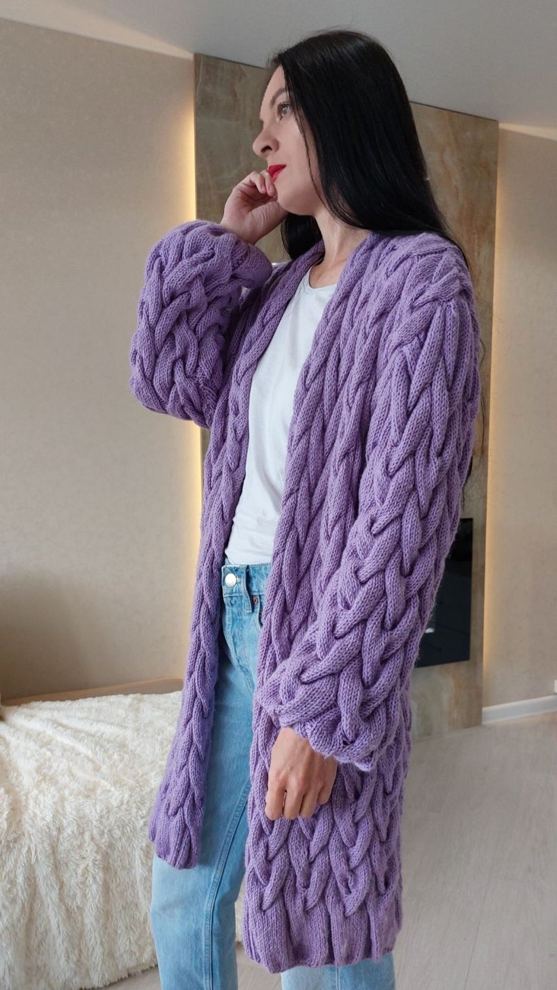 Long knit cardigan Womens wool cardigan Sweater coat 設計館 Scarlet