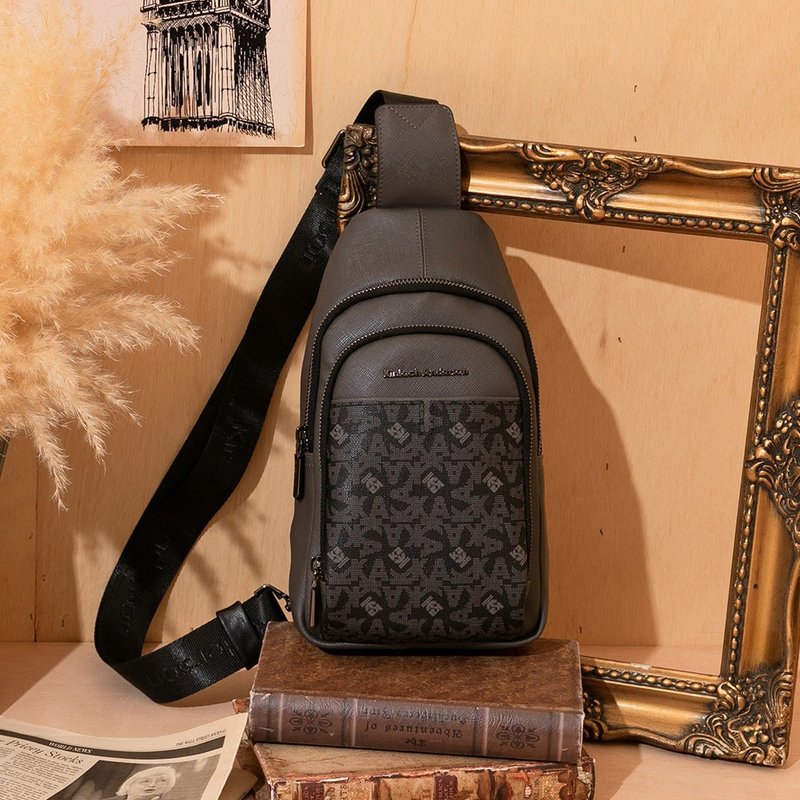 【金安德森】Eclipse 經典老花紋肩背包-黑曜灰 - 側背包/斜背包 - 人造皮革 灰色