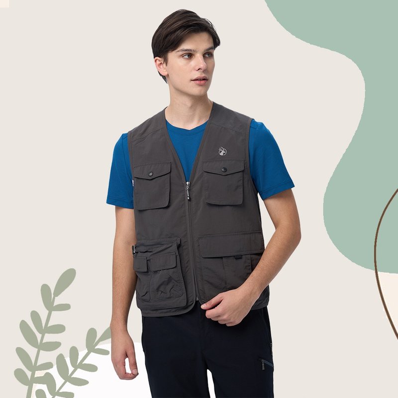 【Wildland 荒野】日系多口袋工裝背心 中性 W1712-117 礦石岩 - 男背心 - 聚酯纖維