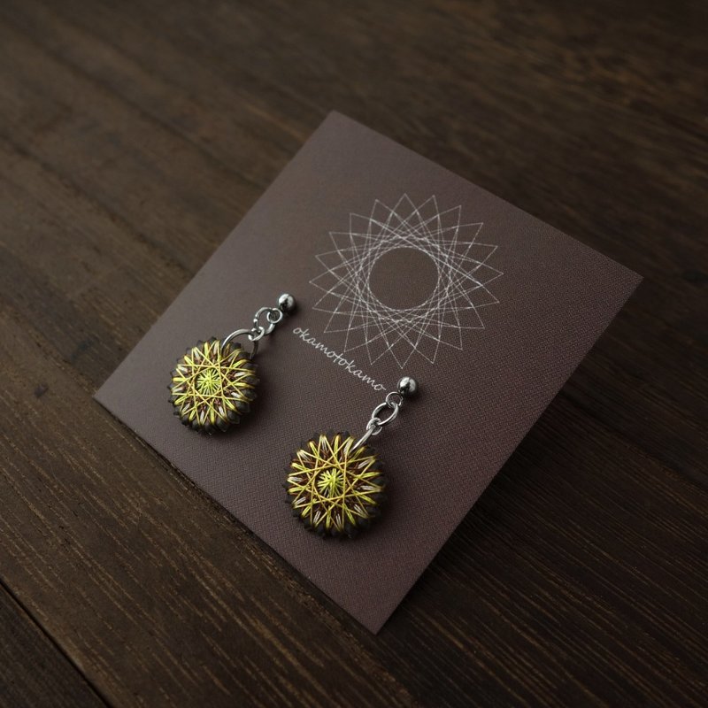 小魔法陣耳環 / 耳夾 | 黄色 | 絹線製 | 免運費 - 耳環/耳夾/耳骨夾 - 絲.絹 黃色