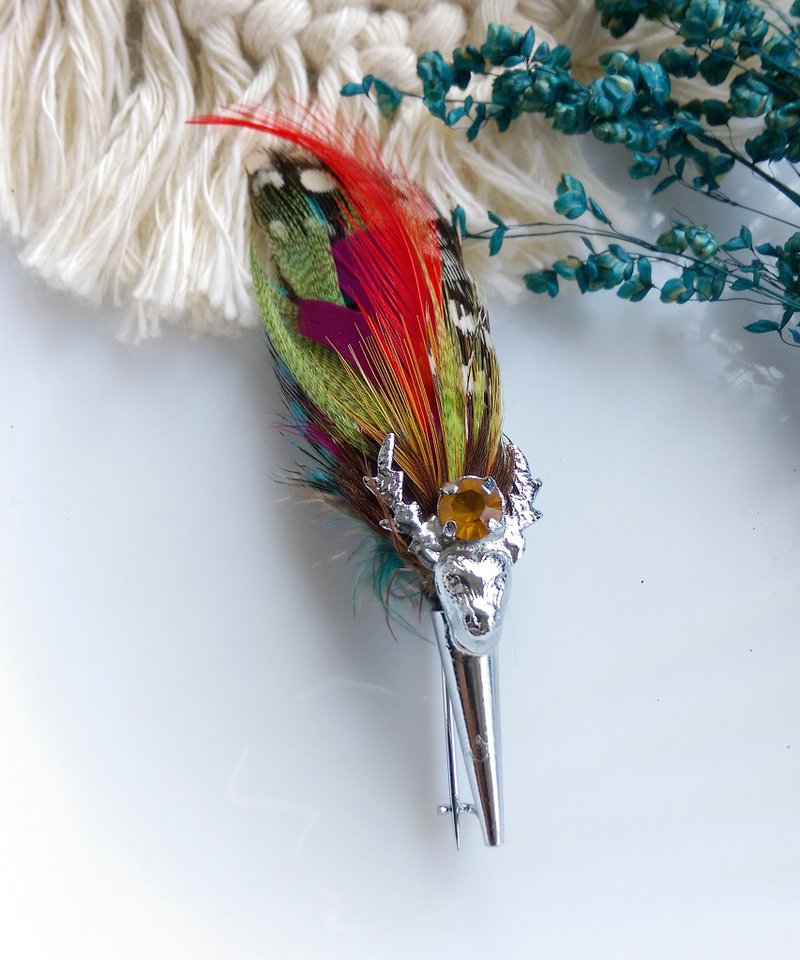 Vintage Jewelry 西洋古董飾品 蘇格蘭凱爾特  鹿頭羽毛 別針 - 徽章/別針 - 其他金屬 金色