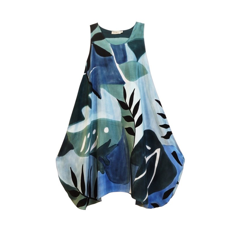 เดรสแขนกุดกราฟฟิค แฮนด์ เพ้นท์ ผ้าคอตต้อนซิลค์ เนื้อนุ่มสบาย (s,m,l,xl )