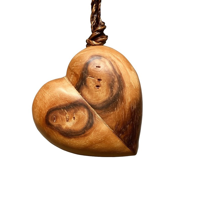 Wooden handcarved heart,  Handmade. Handcarved. Handmade strap. - 項鍊 - 木頭