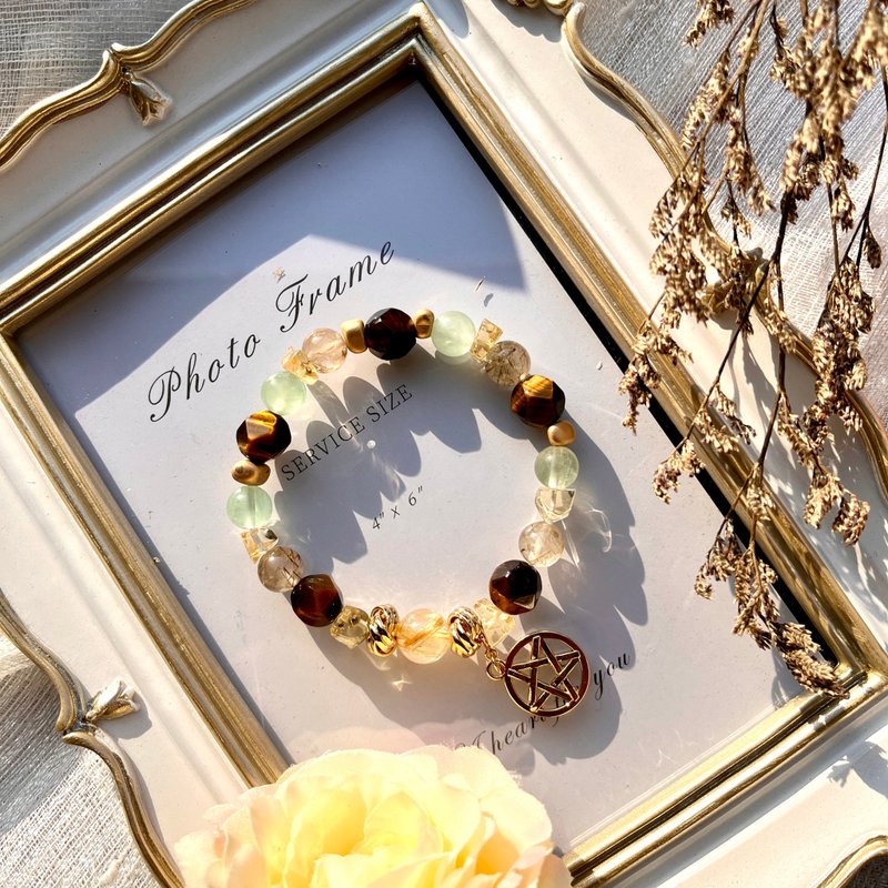 *五芒星大地*招財助事業之水晶*綠螢石、虎眼石、鈦晶、髮晶 - 手鍊/手環 - 水晶 黃色