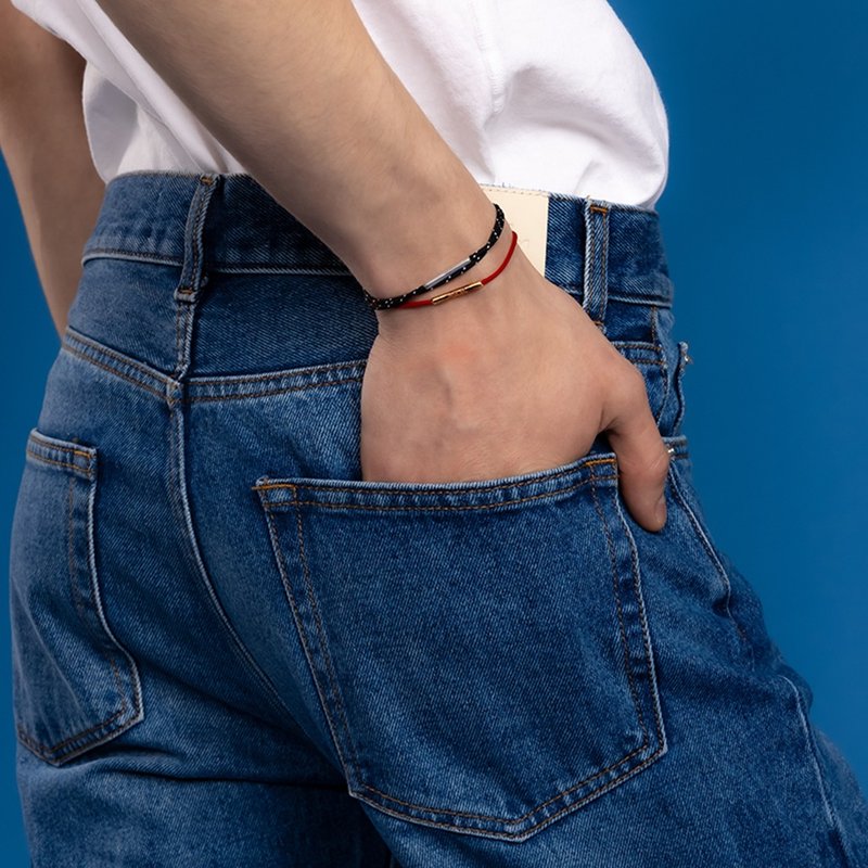 LA LIGNE DOUBLE STRING BRACELET BLACK DOT - 手鍊/手環 - 純銀 黑色