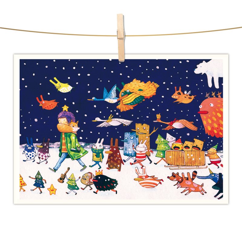 Afu watercolor illustration postcard - starry night parade