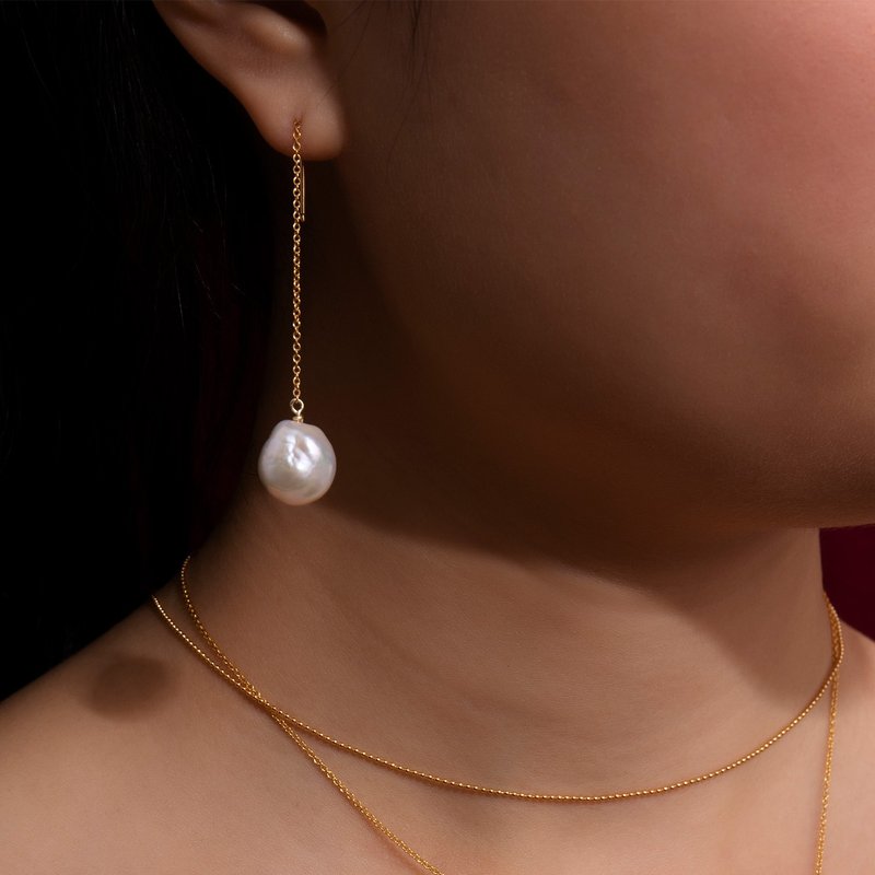 【日常百搭最佳禮物】14K合金巴洛克珍珠垂墜式耳環 - 耳環/耳夾/耳骨夾 - 珍珠 白色