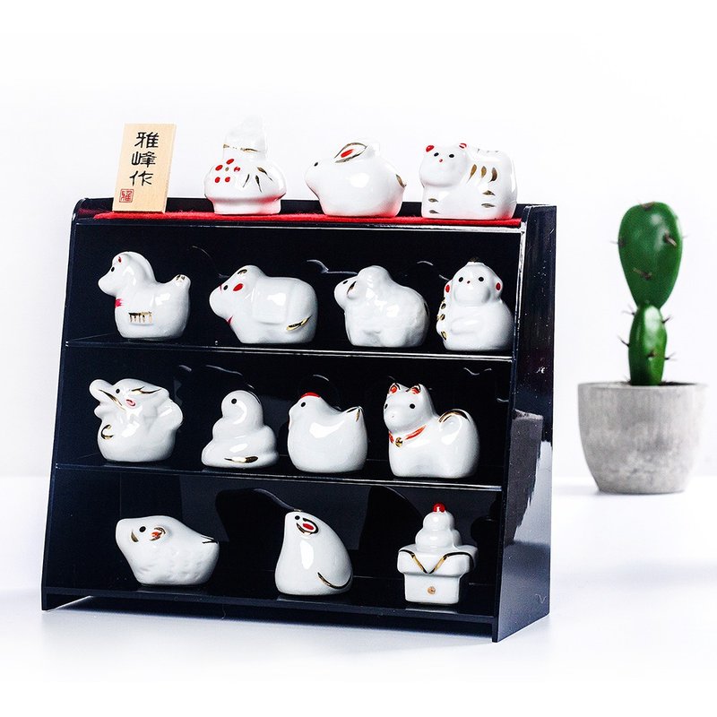 日本藥師窯白磁金彩十二生肖迷你招財貓陶瓷擺件生日禮品裝飾品 - 擺飾/家飾品 - 陶