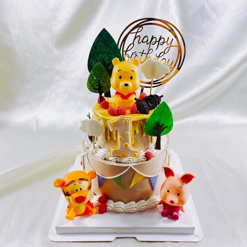 維尼慶生 生日蛋糕 造型 客製 卡通 翻糖 滿周歲 4+6吋 面交 - 蛋糕/甜點 - 新鮮食材 橘色